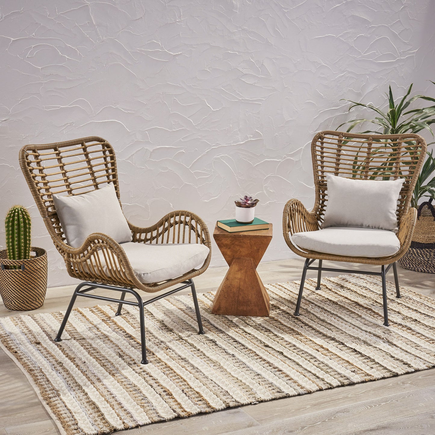 Tapscott Wicker Patio Chair | Set of 2 | Natural - Default - garden furnishing