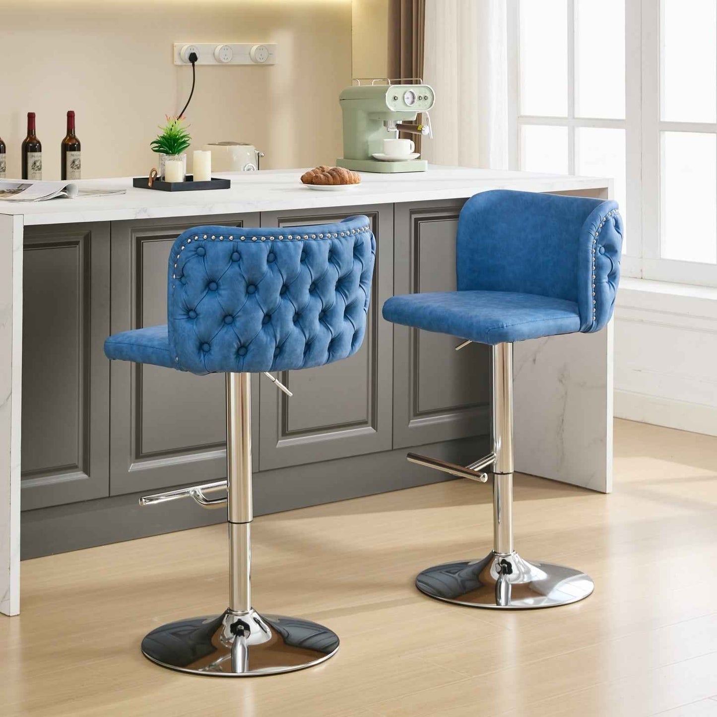 Positudo Elegant Swivel Bar Stools | Set of 2 | Blue - Default - bar stools