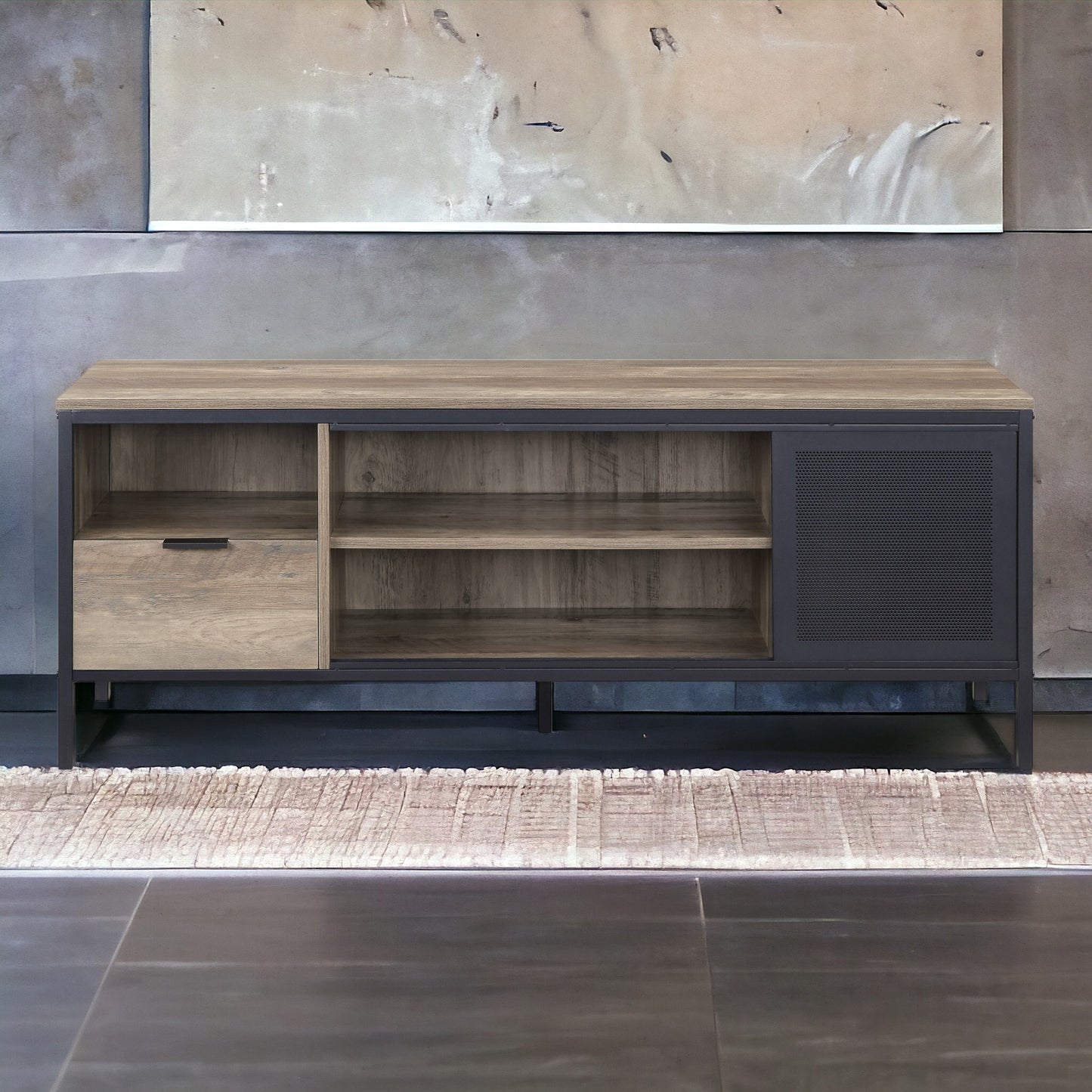 Nantan Rustic TV Stand | Oak & Black - Default - tv console