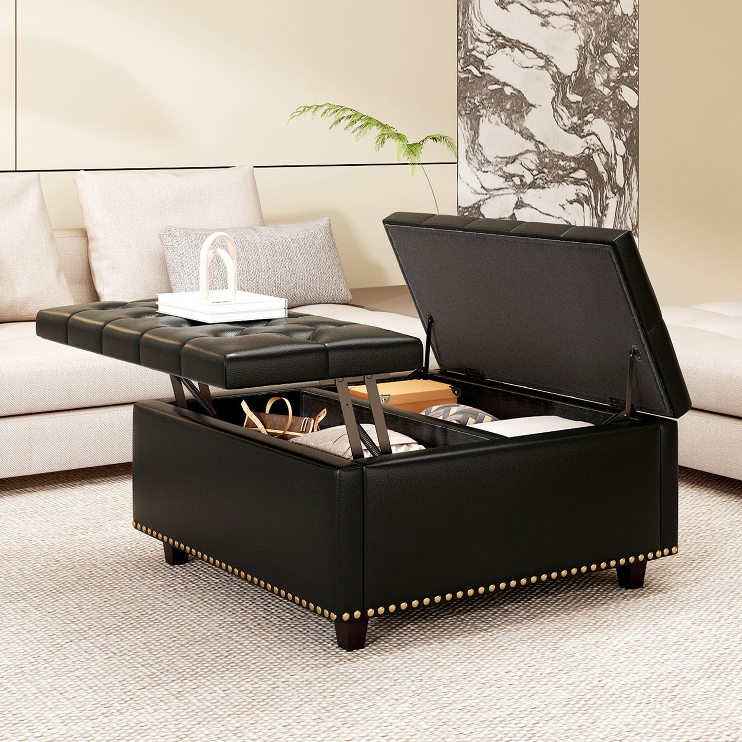 Uldros 2-in-1 Square Storage Bench & Table | Black - - bench black