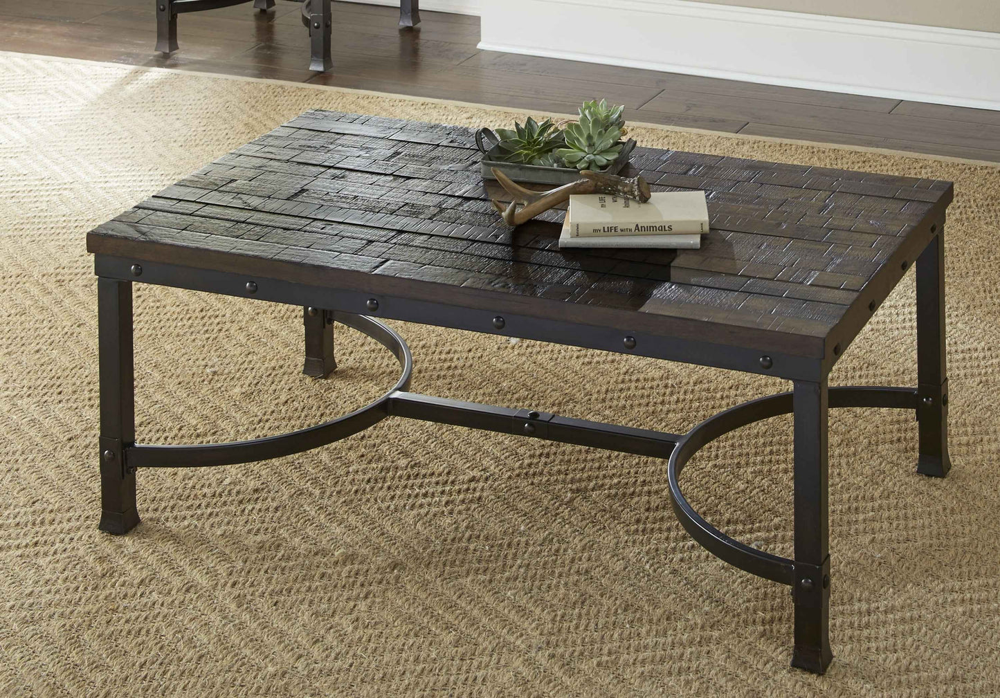 Giorle Rustic Coffee Table | Aged Butcher Block Style | Gray - Default - tables