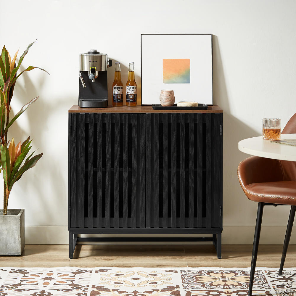 Squadrati Medium Storage Cabinet | Grille Design | Black & Brown - - black brown cabinet wood