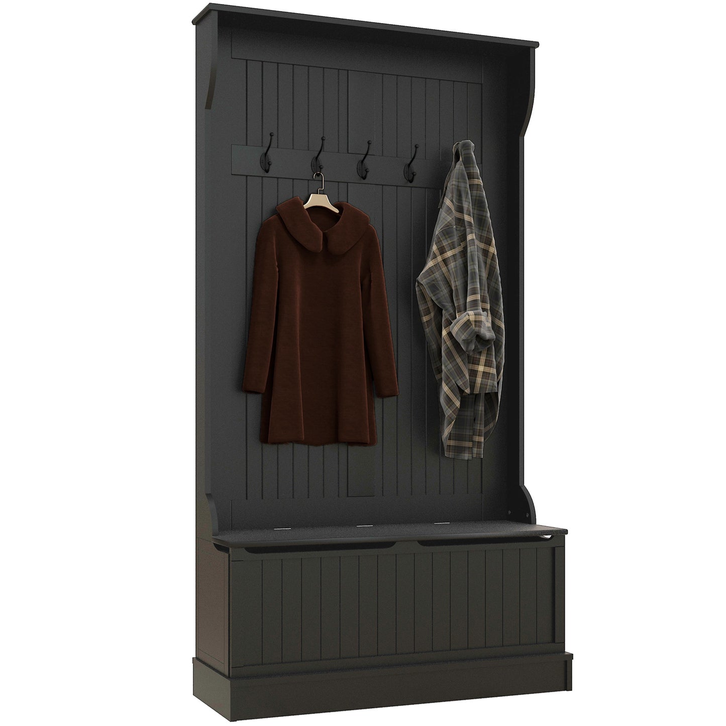 Wonuk 38'' 3-In-1 Hall Tree | Storage Bench & Hooks | Black - - black coat rack wood