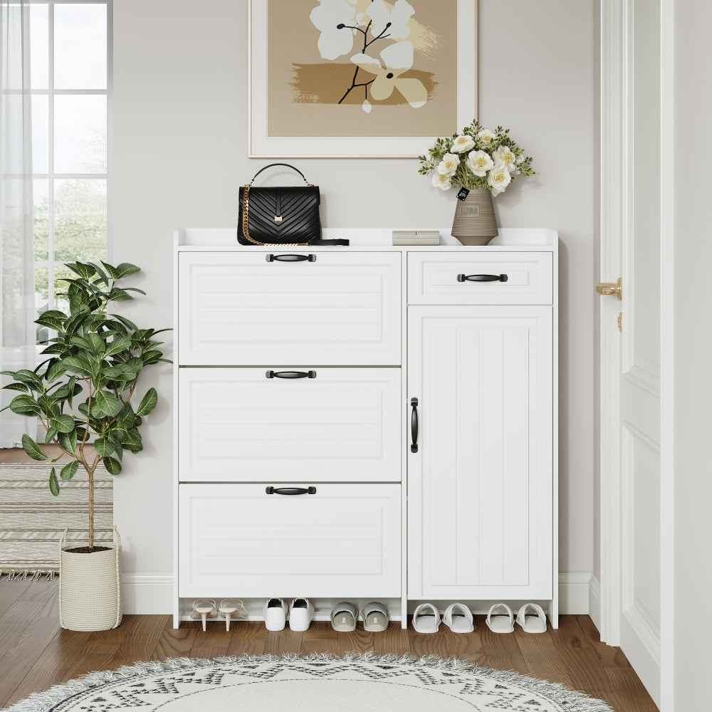 Amorat Shoe Cabinet | White - - cabinet white wood