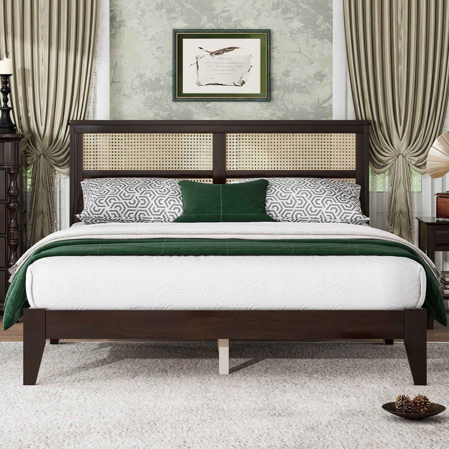 Gnoste Rattan Queen Size Bed | Espresso - Default - beds