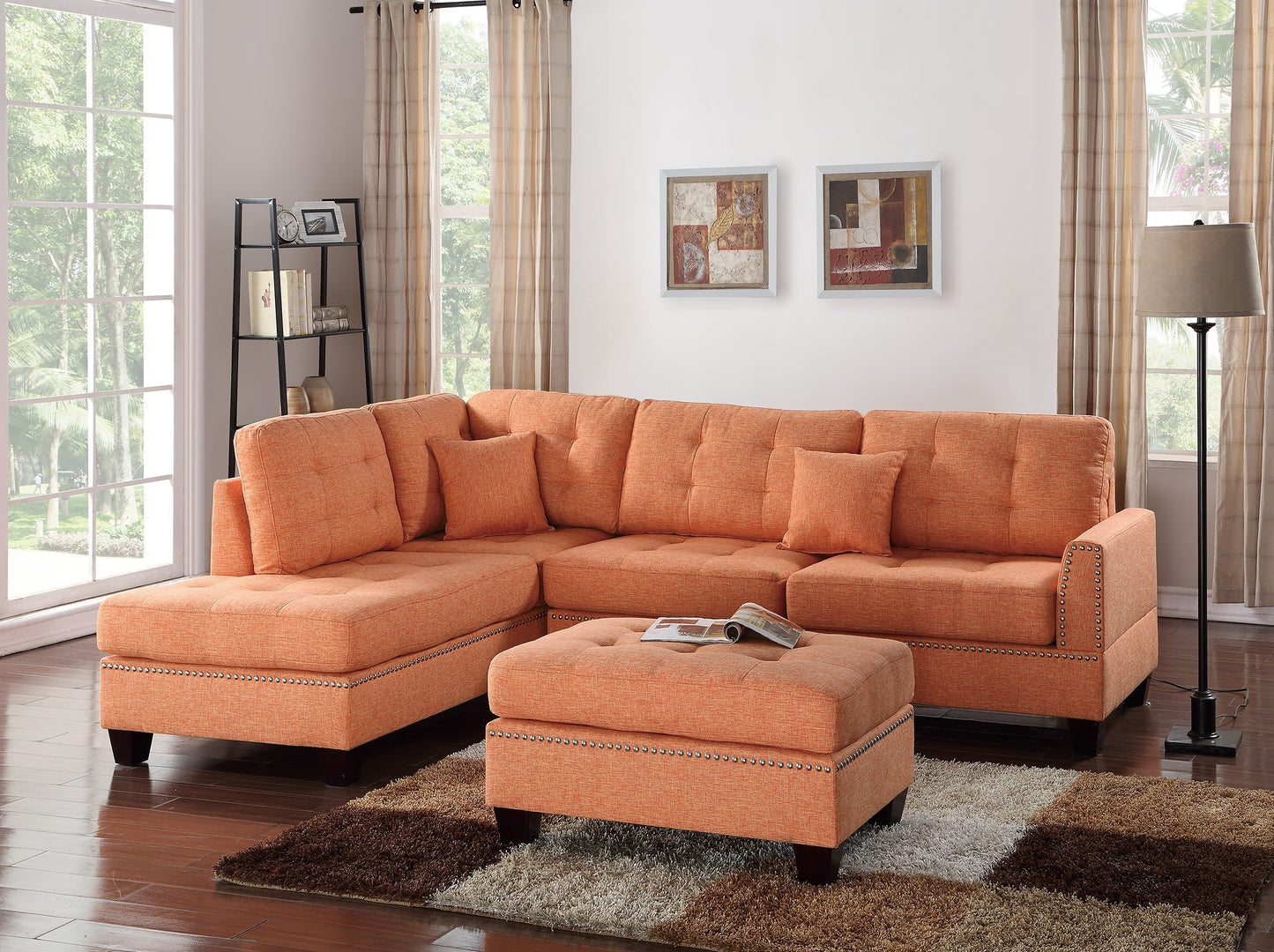 Nemeqa 3pcs Modern Sectional Sofa | Orange - - sofa