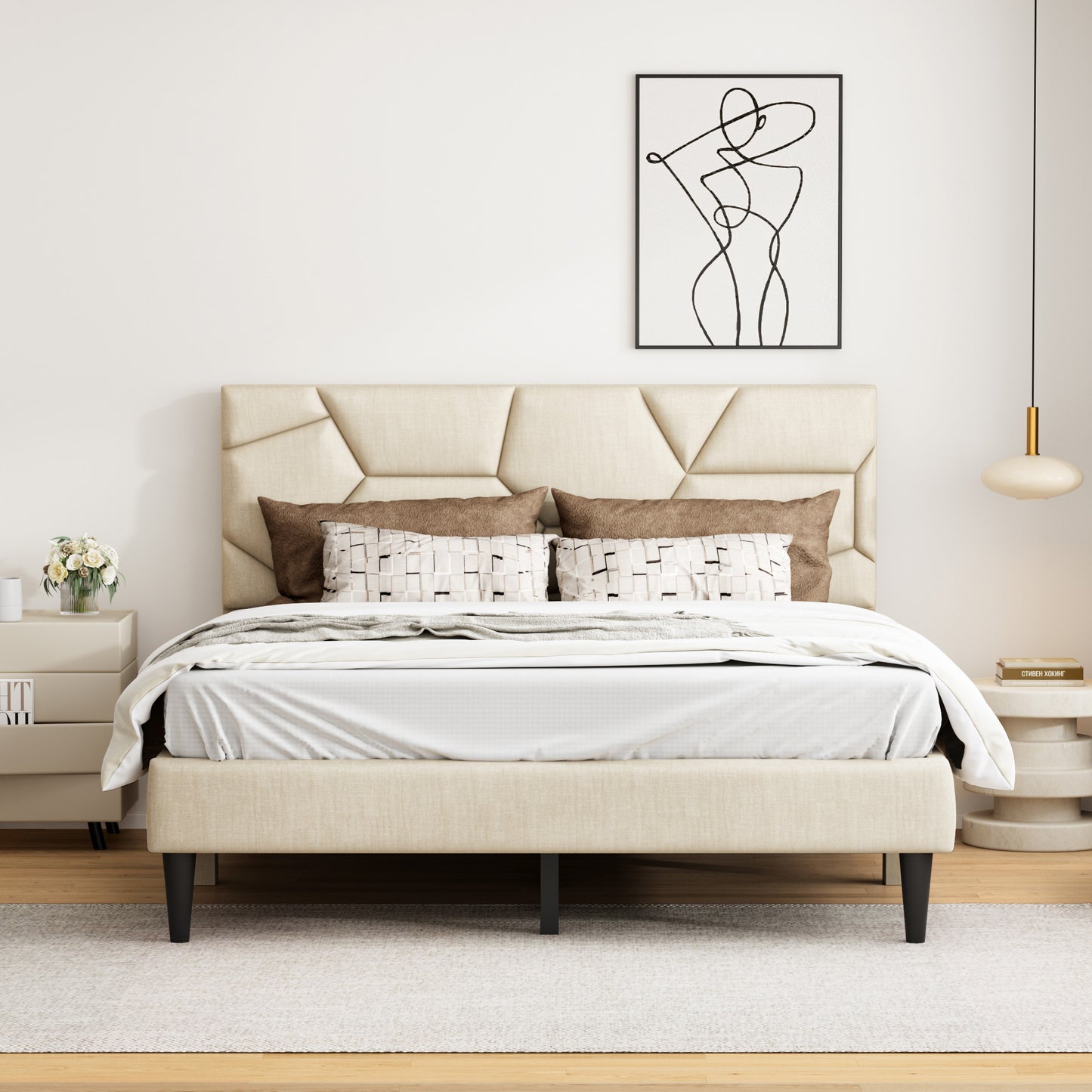 Laminua Modern Queen Bed Frame | Beige - Default - beds