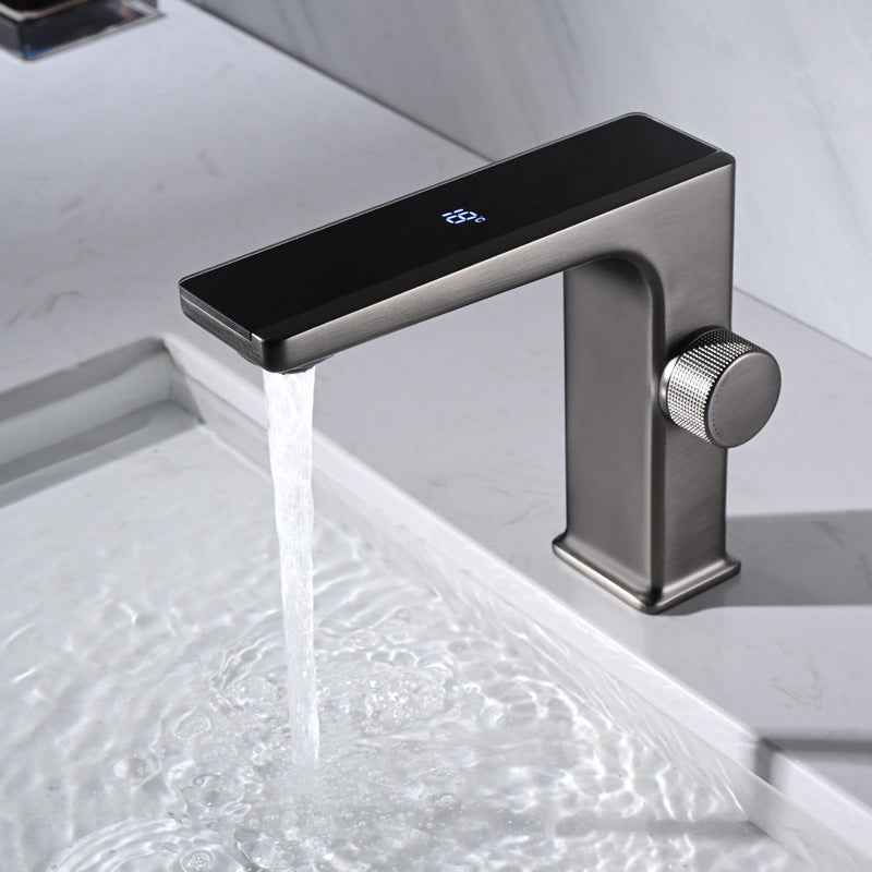 Ossetron LED Display Bathroom Faucet - Gun Grey - black charcoal grey chrome chrome silver grey gun grey temperature display white
