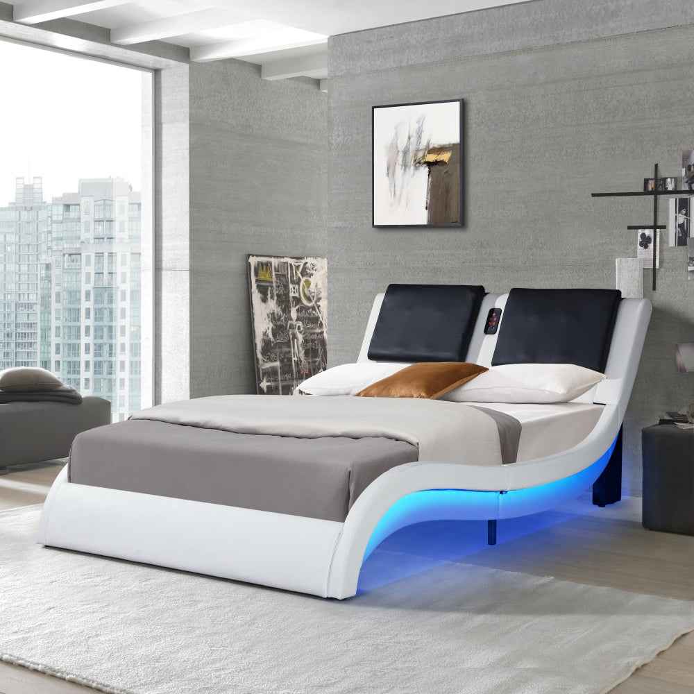Agotha Queen Bed Frame | Led Lighting & Bluetooth Connection | White - Default - beds