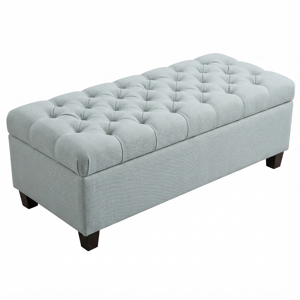 Gray tufted bench on a white background