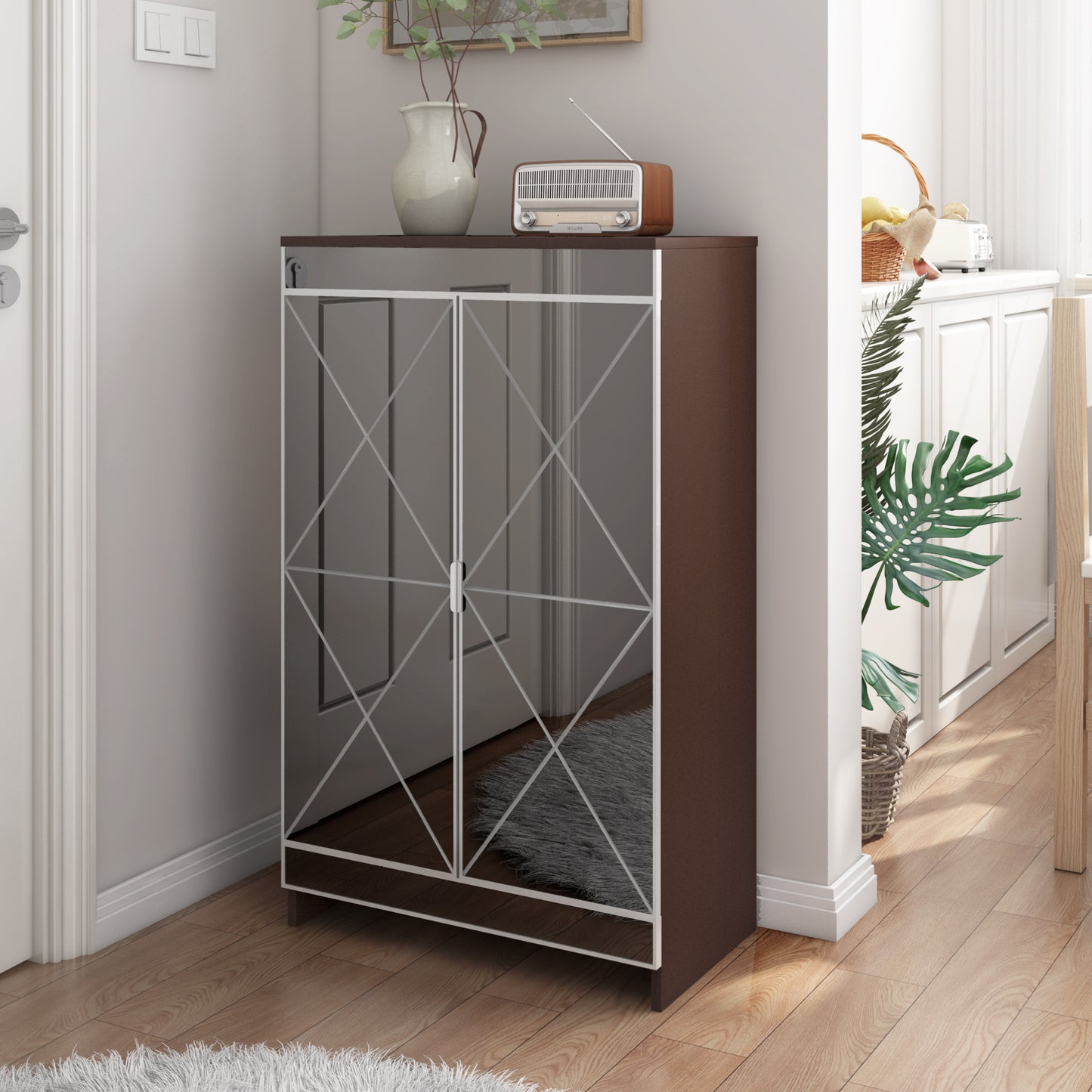 Kahito Elegant Mirrored Cabinet | Brown - - brown cabinet glass wood