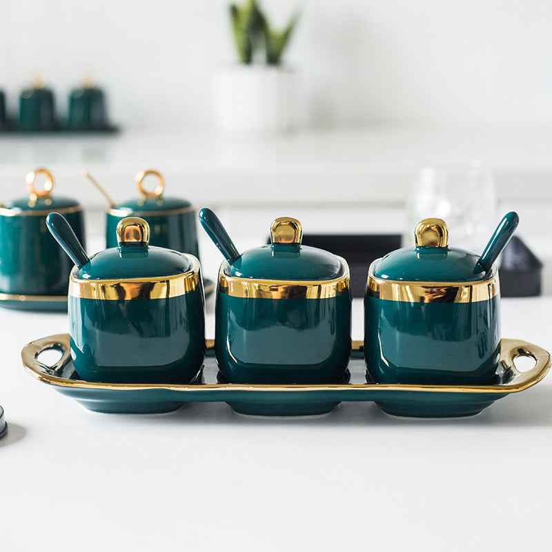 Ceramic Seasoning Jar Set - - Ceramic green Jar Tableware