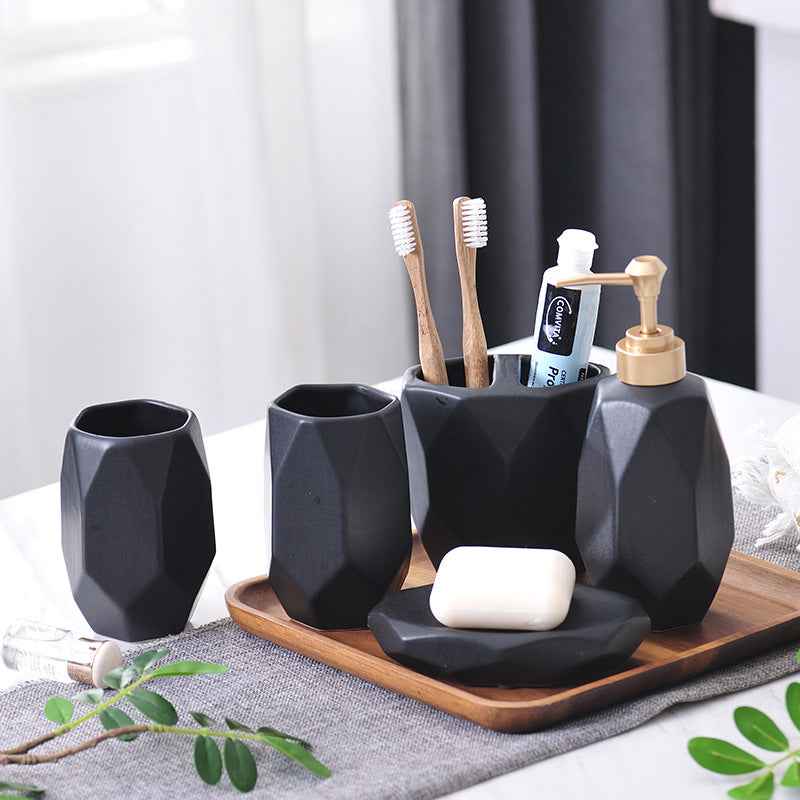 Diamond-Pattern Ceramic Wash Set - - black Ceramic Hand Wash white