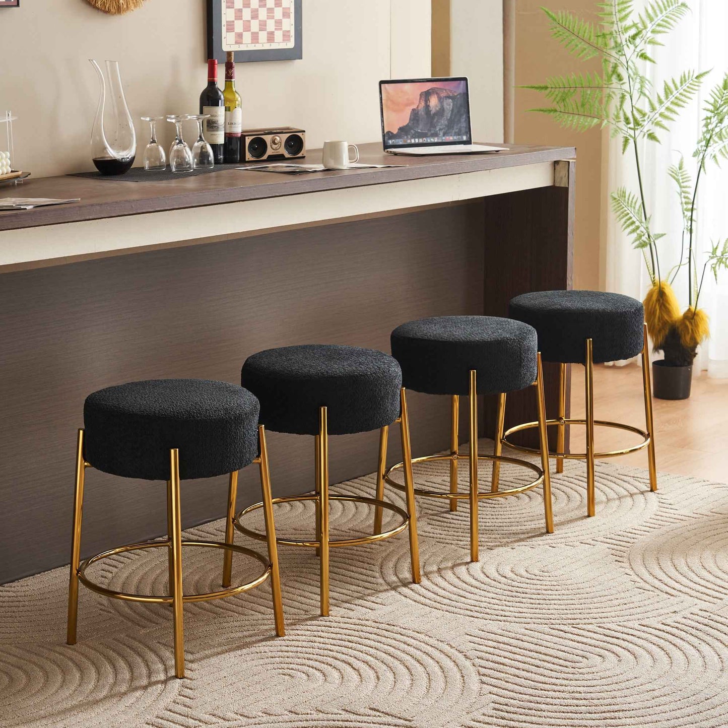 Setite Round Counter Stools | Set of 2 | Black & Gold - Default - bar stools