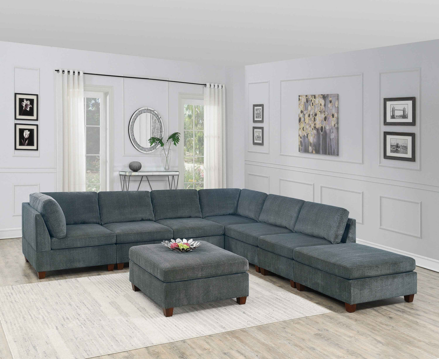 Gividu 8pc Sectional Sofa Set | 2x Corner Wedge | 4x Armless Chairs | 2x Ottoman | Grey - - grey sofa