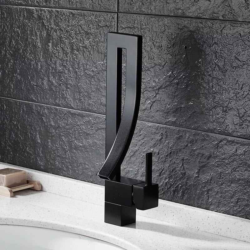 Avexa Waterfall Bathroom Faucet - Black - black chrome chrome silver silver waterfall