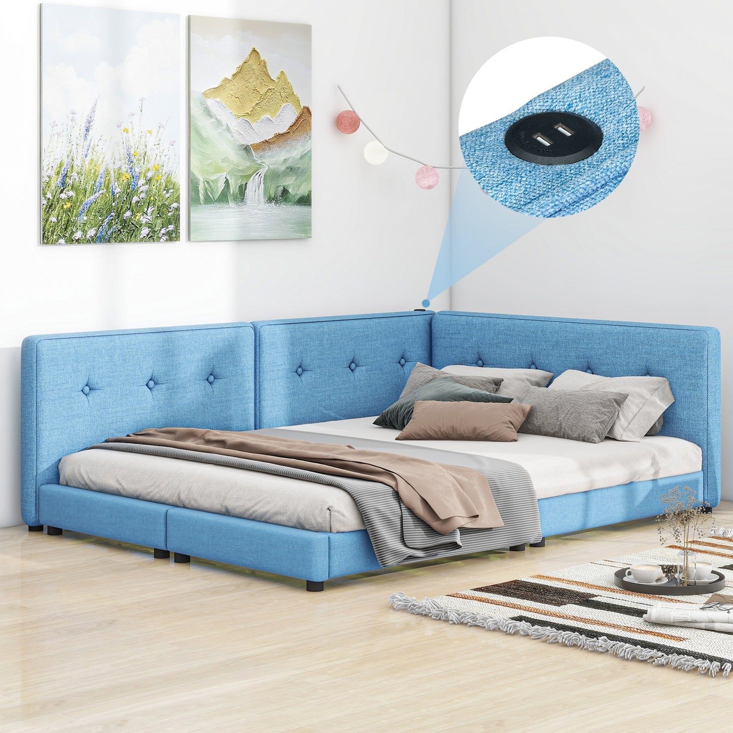 Stitori Queen Size Platform Bed | Blue - Default - beds