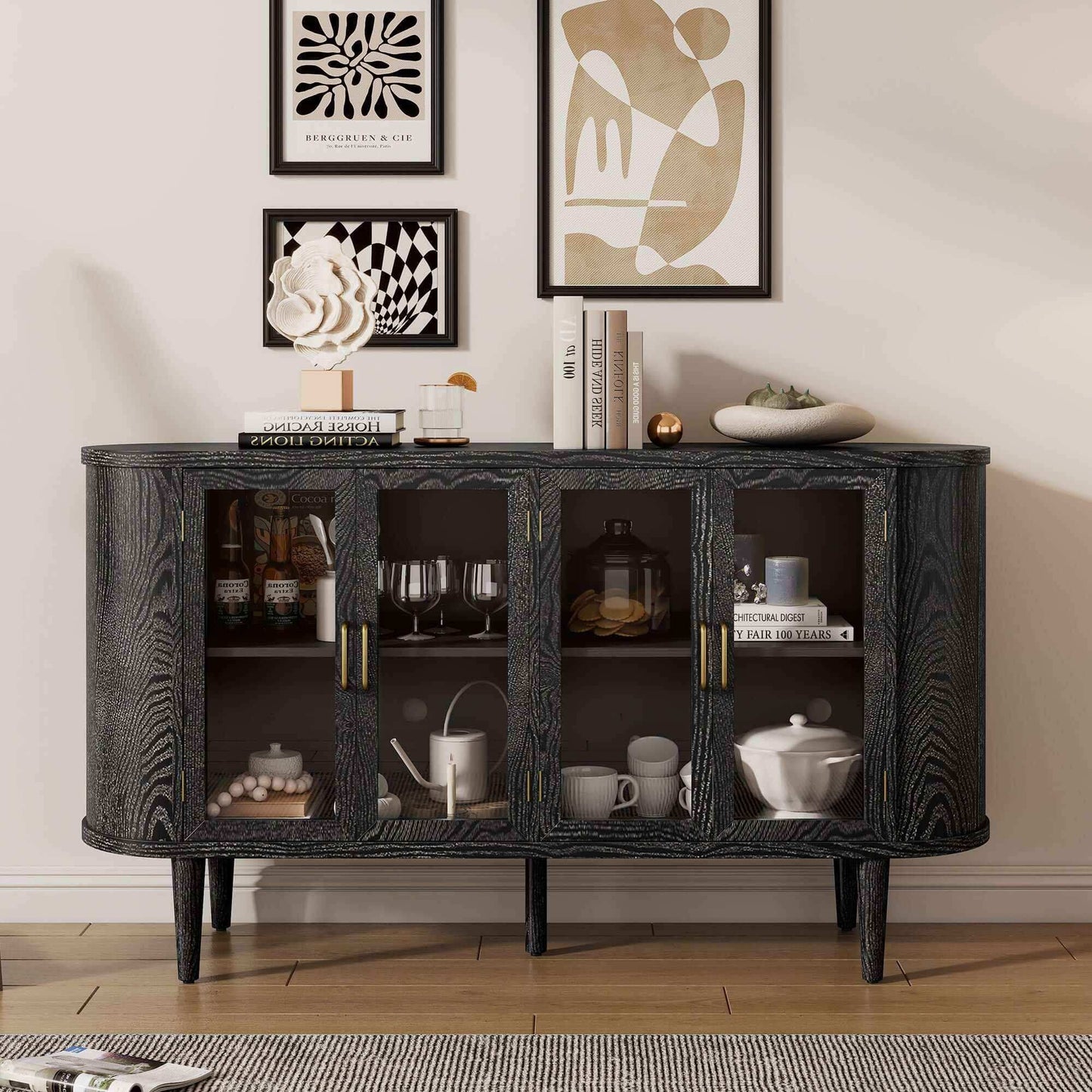 Histio Farmhouse Buffet Cabinet | Black - Default - black cabinet wood