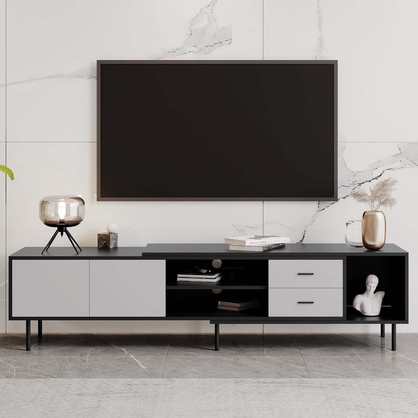 Veerily Modern Large TV Console | Black & Grey - Default - tv console