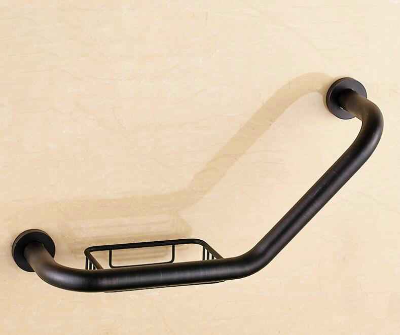 Copper Bathtub Handle Grab Bar - Black With Shelf - black bronze Rail