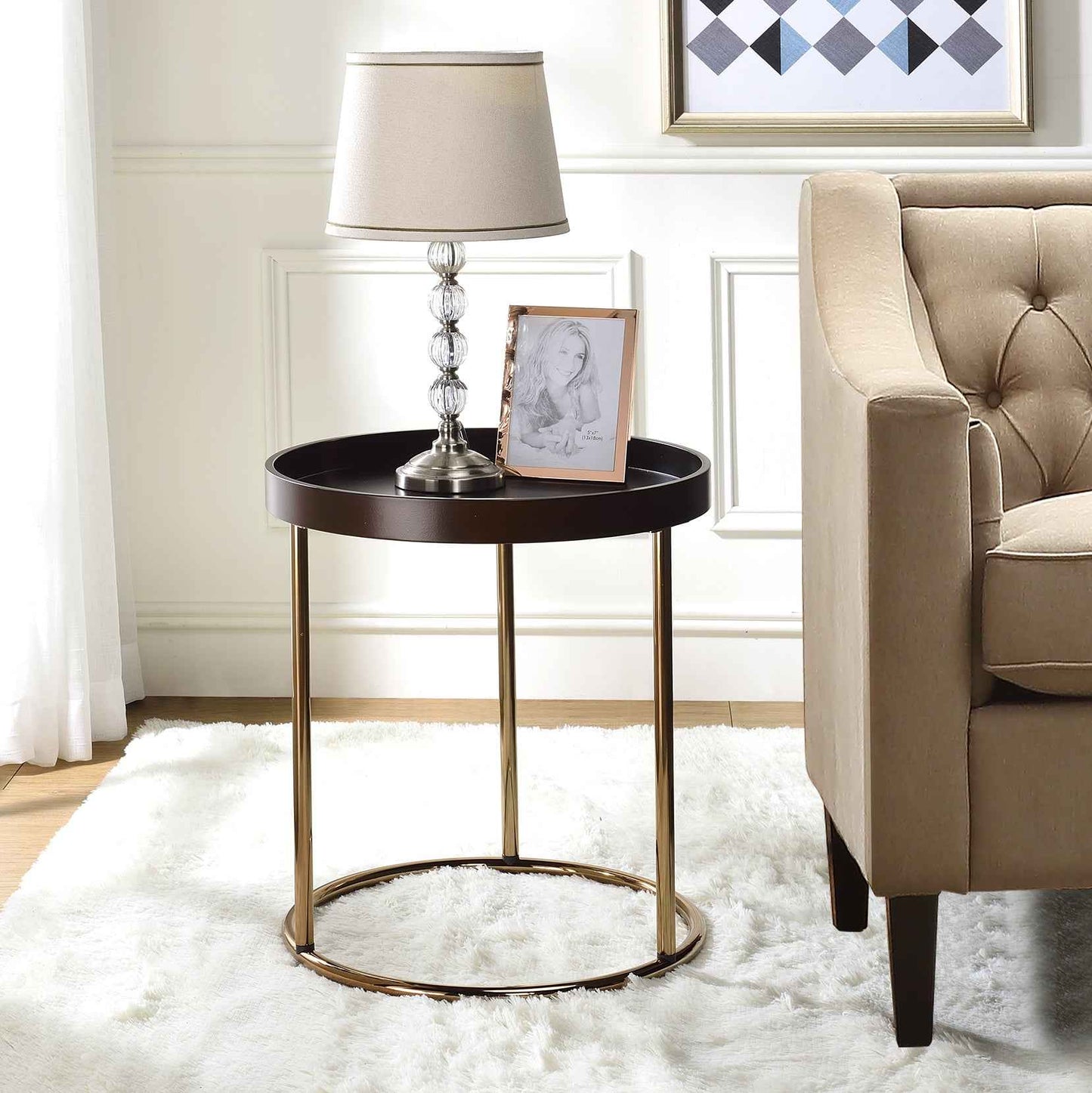 Genoa Round Tray Side Table | Metal Frame | Espresso - Default - tables