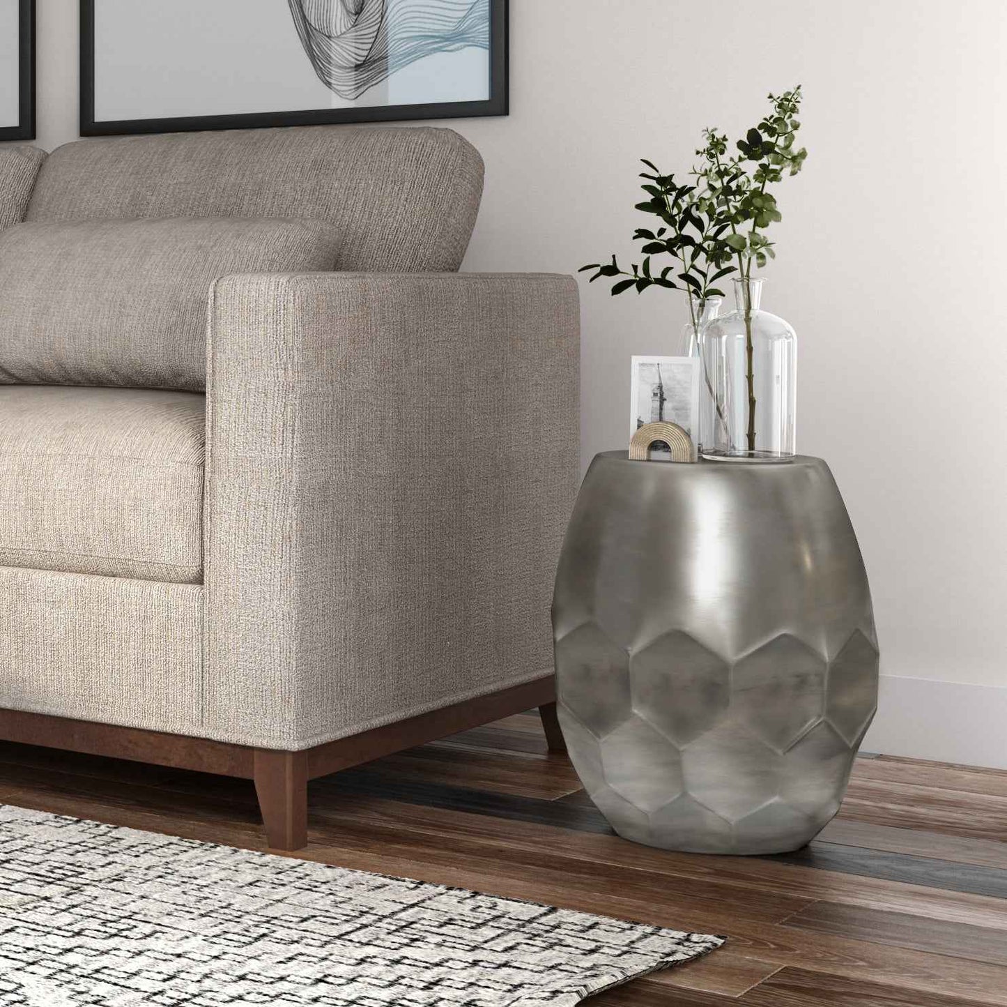 Flanigan Metal Accent Table | Antique Silver - - tables