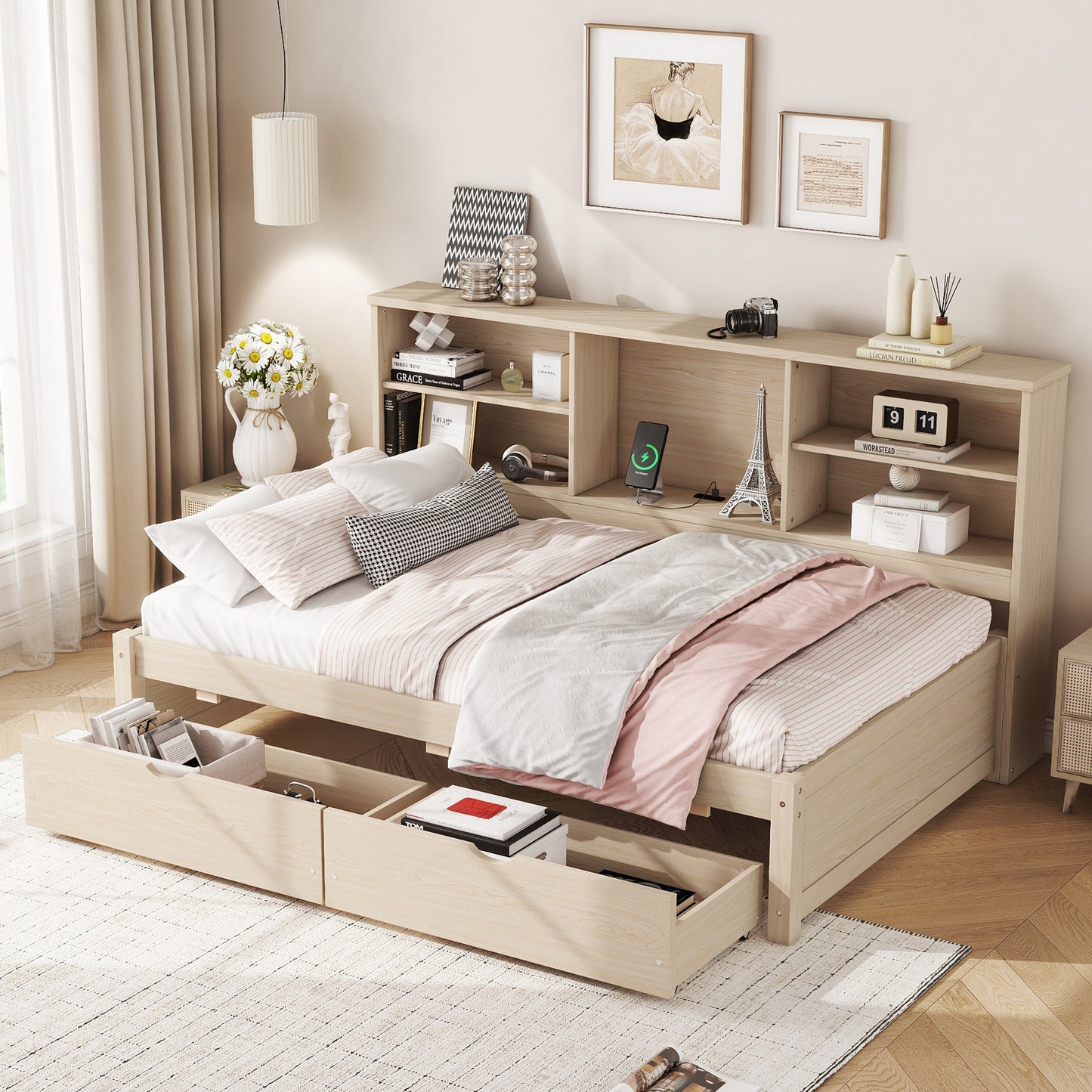 Vosalyn Twin Size Bed Frame | Natural - Default - beds