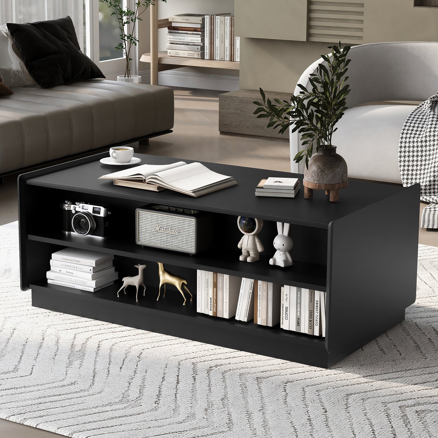Tramie Rectangle Coffee Table | 4 Drawers & 2 Shelves | Black - Default - black coffee table