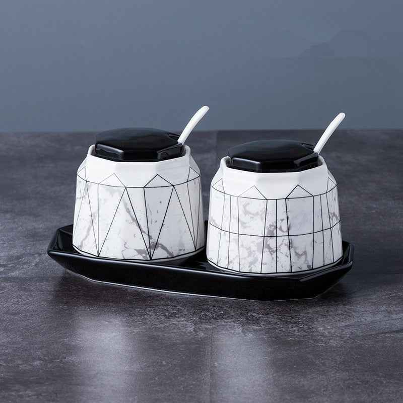 Ceramic seasoning jar set - Style 1 - black Jar Pot white
