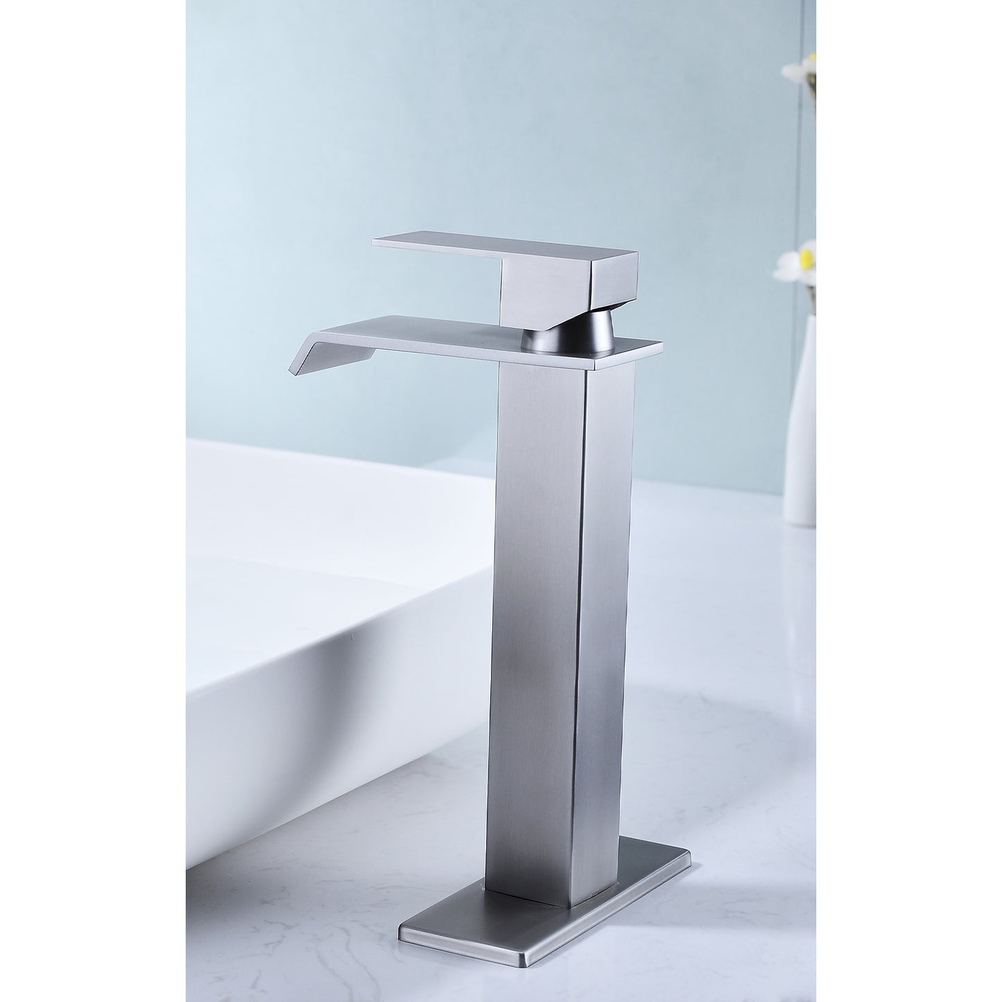 Nevroni Waterfall Bathroom Faucet | High Profile | Brushed Silver - Default - bathroom faucets
