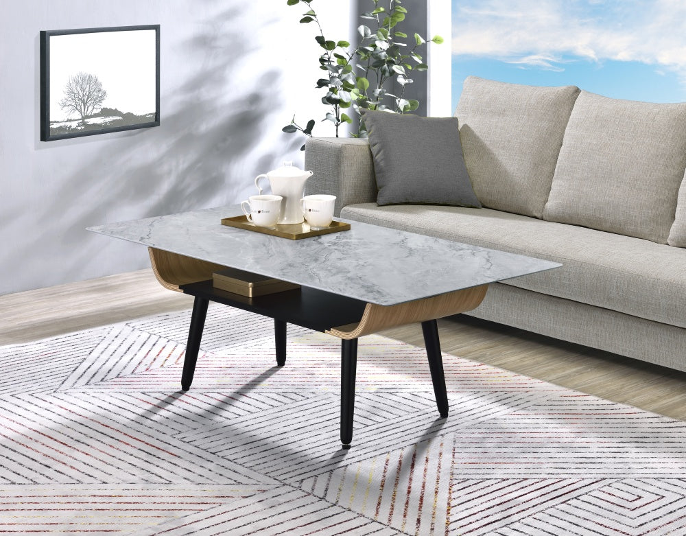 Landon 47' Coffee Table | Gray Marble Texture | Grey - Default - tables