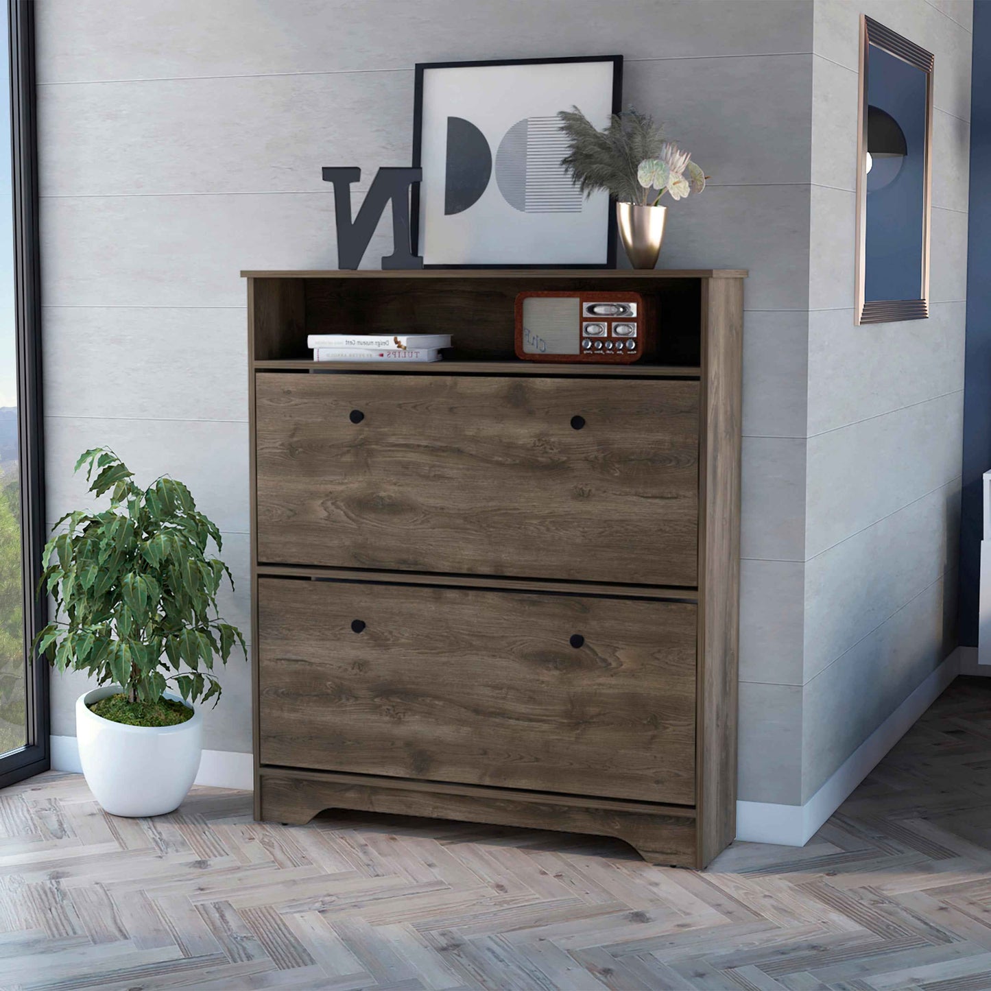 Erman Shoe Cabinet | Dark Brown - - brown cabinet wood
