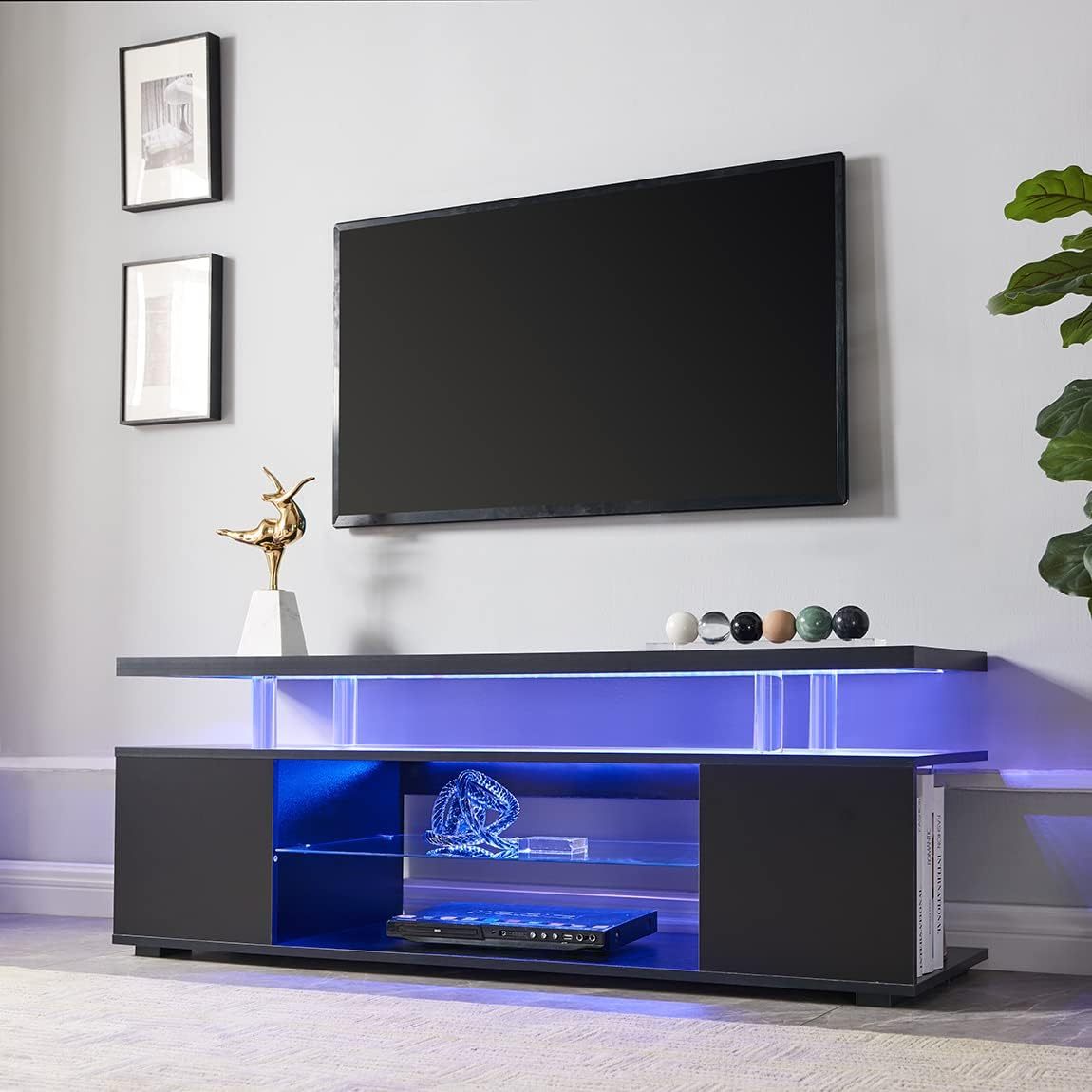 Memilius TV LED Entertainment Console Table | Black - Default - tv console