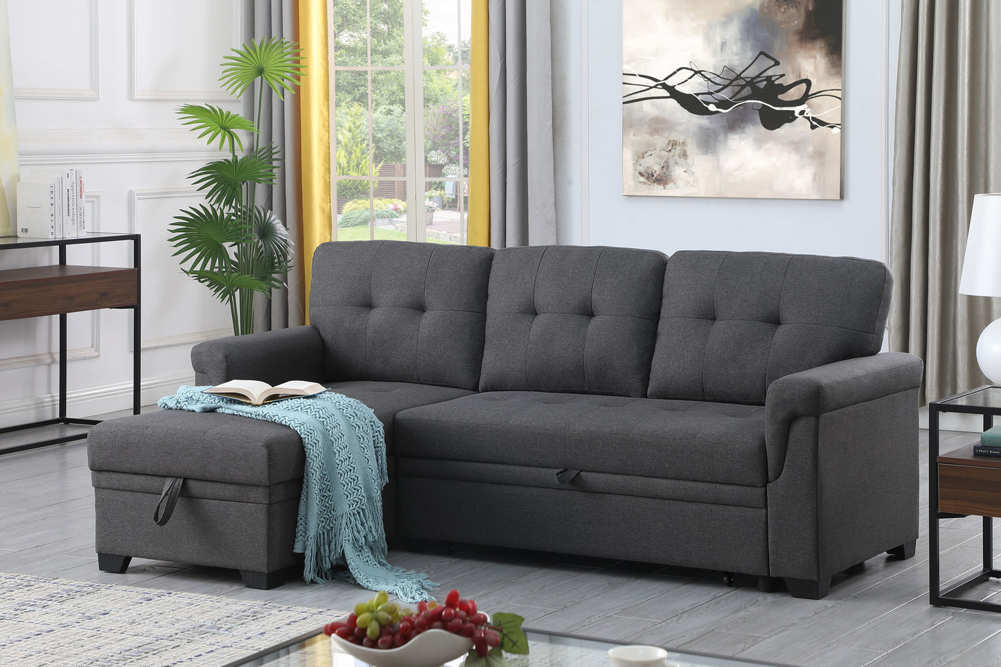 Lucca Reversible Corner Sofa | Dark Grey - - fabric grey linen