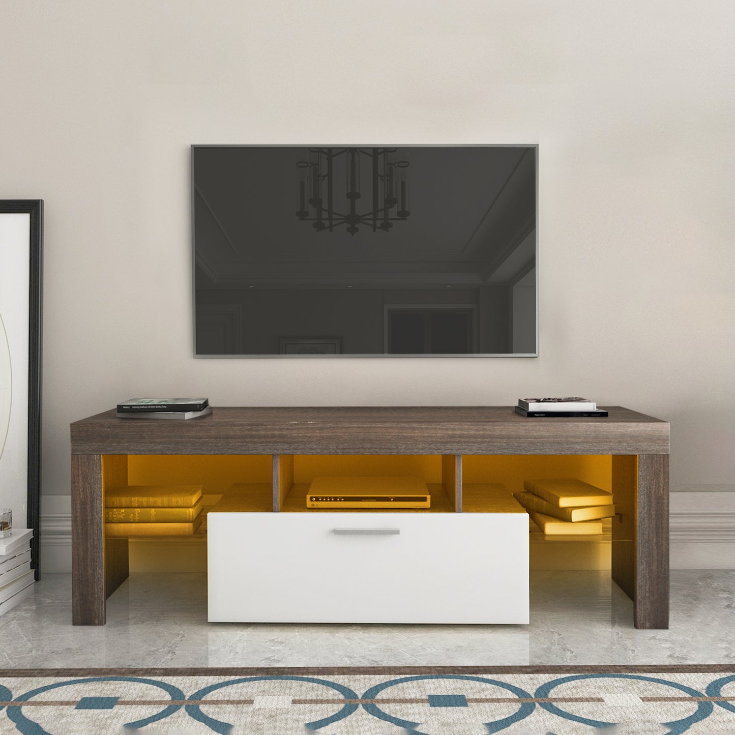 Mogorin Entertainment TV Stand | LED Light | Brown - Default - tv console
