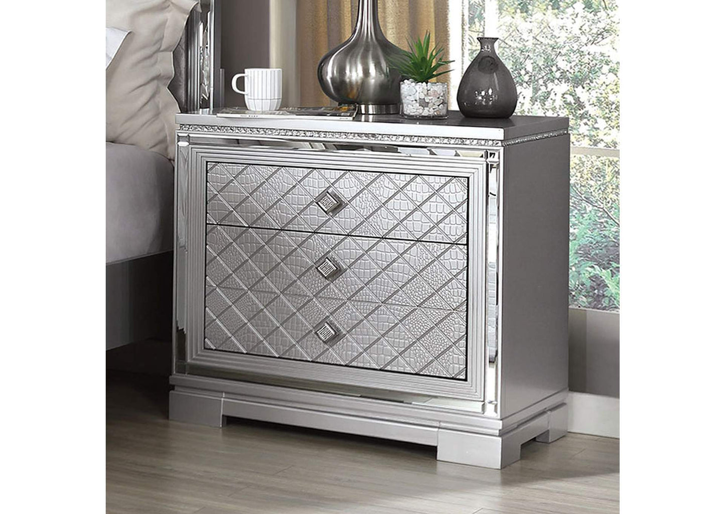 Rulbor Modern Bedside Table | Silver - Default - nightstand
