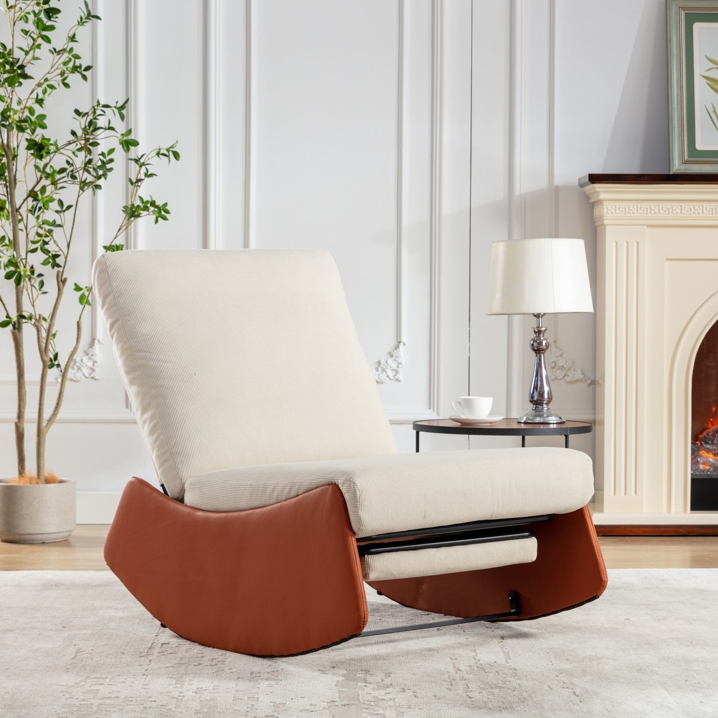 Shelin Modern Recliner Rocking Chair | Footrest | Beige Corduroy - Default - rocking chair