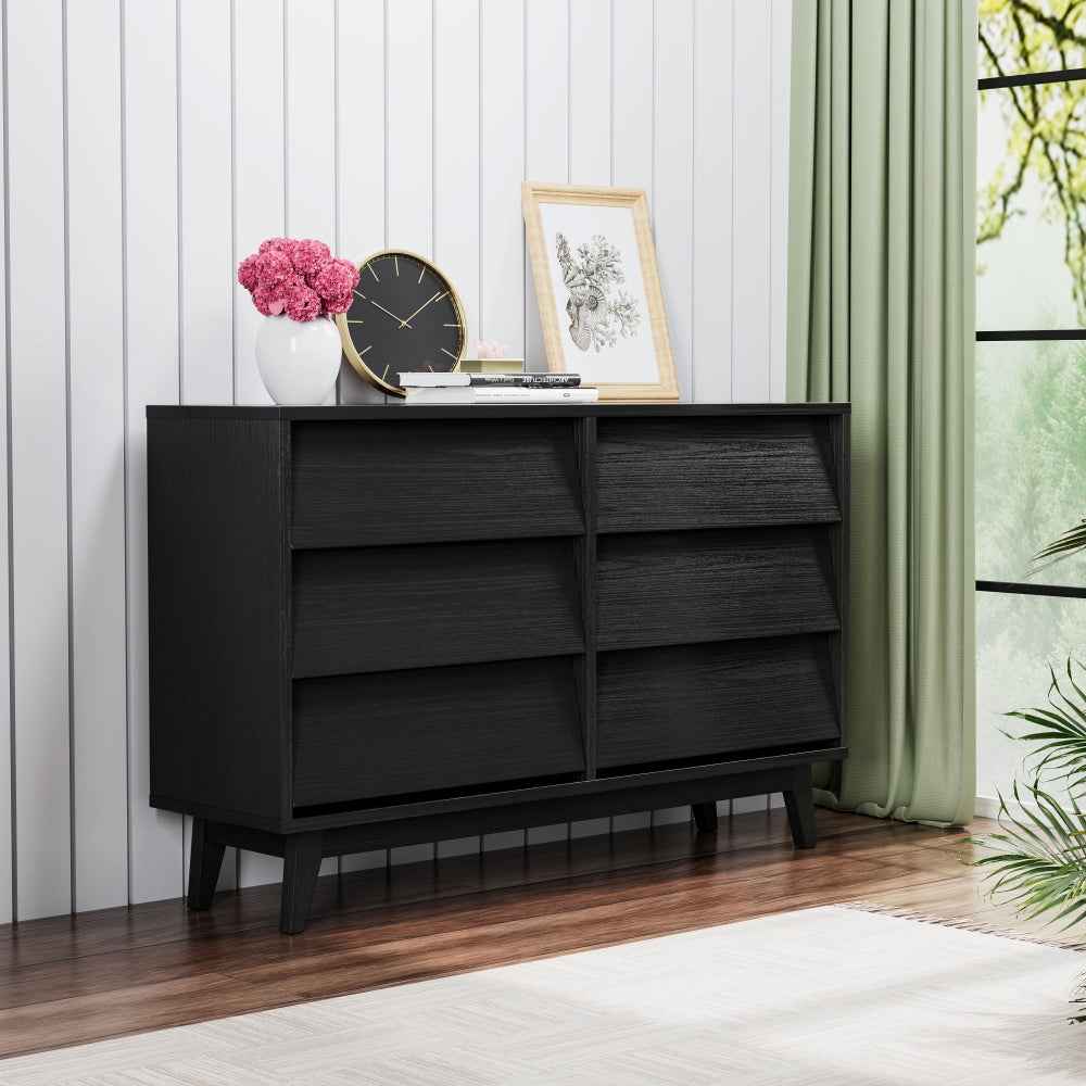 Burgak Vintage 6-Drawer Dresser Cabinet | Bevel Design | Black - - black cabinet wood