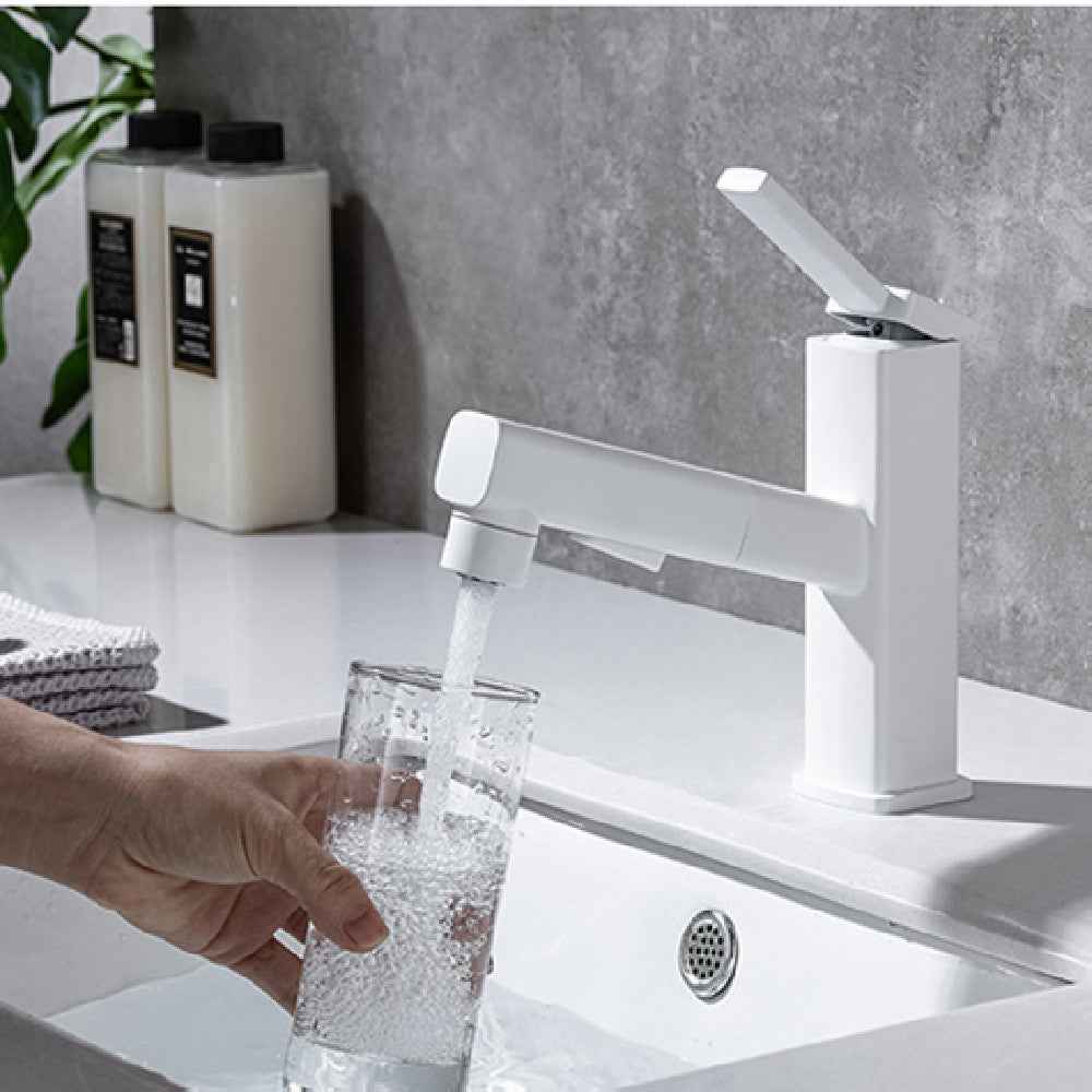 Spust Pull-Out Bathroom Faucet - White Square - black charcoal grey grey gun grey pull-out white