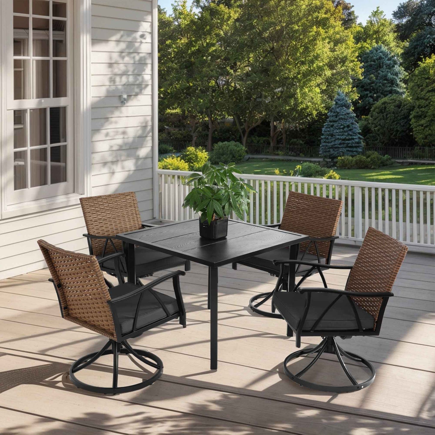 Helder 5-Piece Outdoor Furniture Set | 1 Dining Table - 4 Swivel Chairs | Black & Brown - Default - garden furnishing