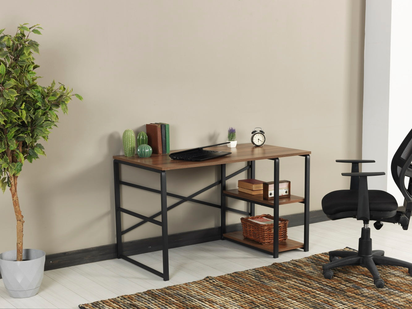 Zahra Writing Desk | Walnut & Black - - black desk office walnut