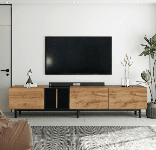 Esiolat Modern Large TV Stand | Natural Wood - Default - tv console