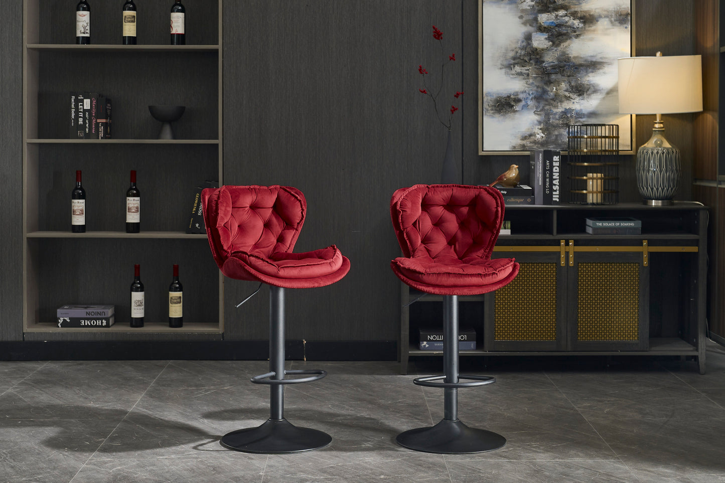 Querita Elegant Bar Stools | Set of 2 | Dark Red - Default - bar stools