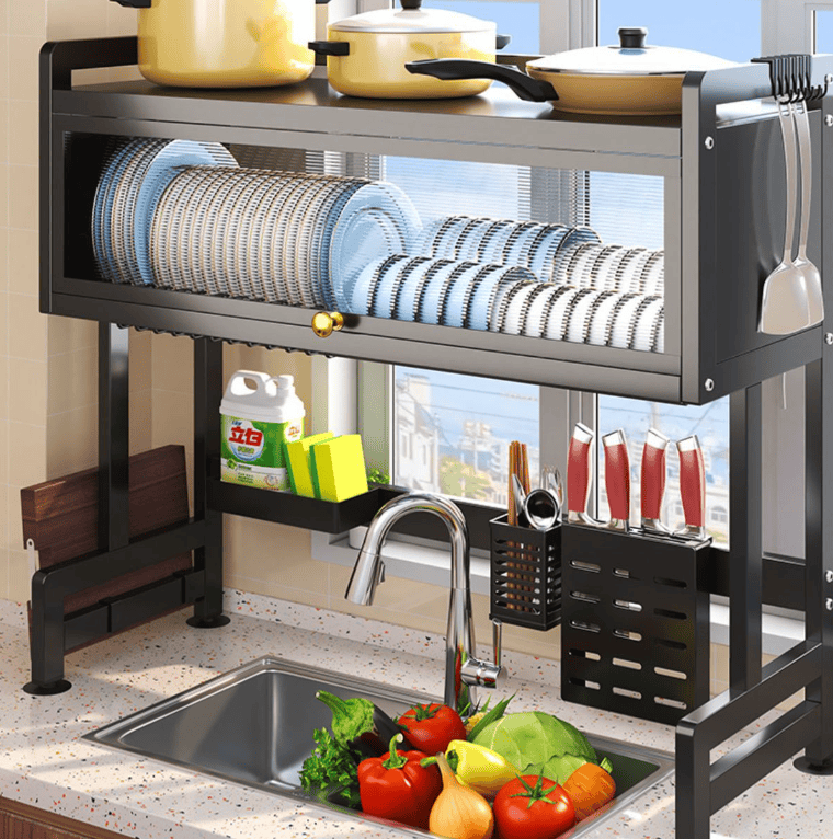 Kitchen Sink Storage Rack - Black Large - black Drainer organizer Rack Storage