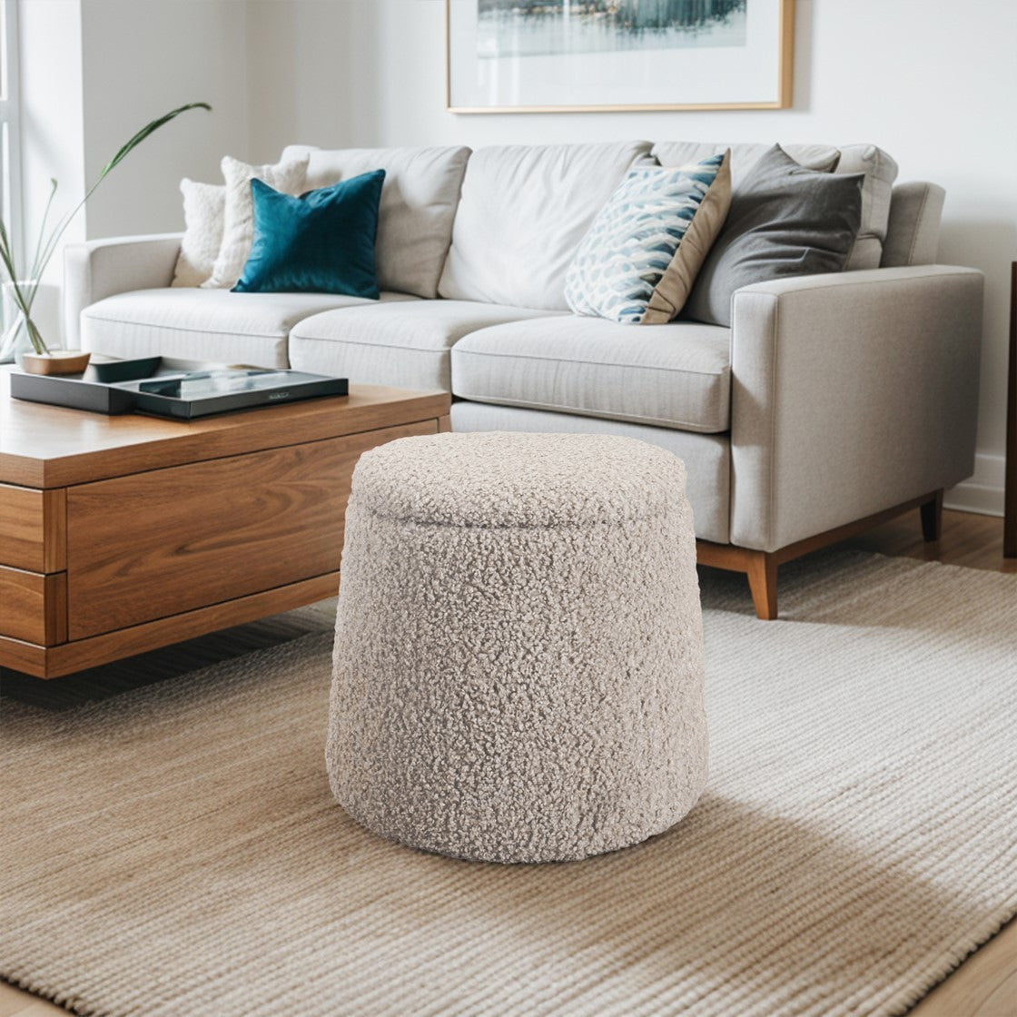 Slovers Round Storage Ottoman | Beige - Default - bench
