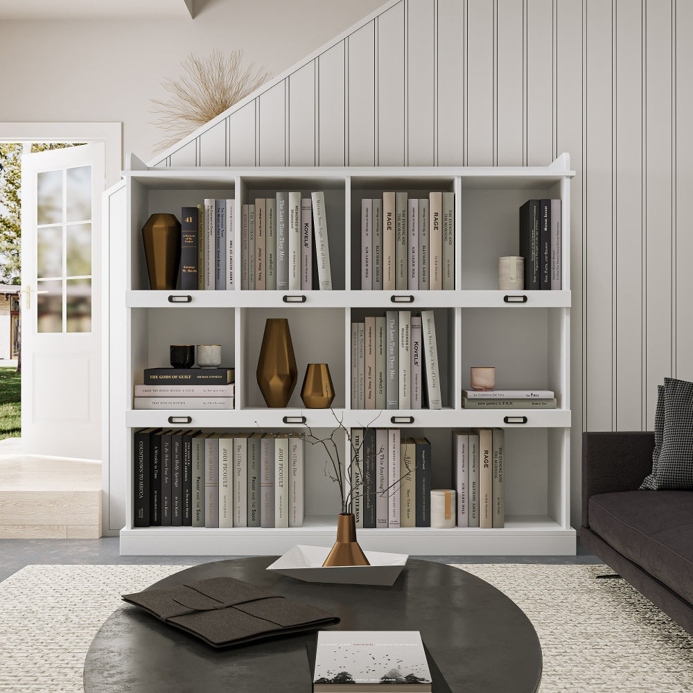 Nameva 10-Shelf Bookcase | White - - bookcase white wood