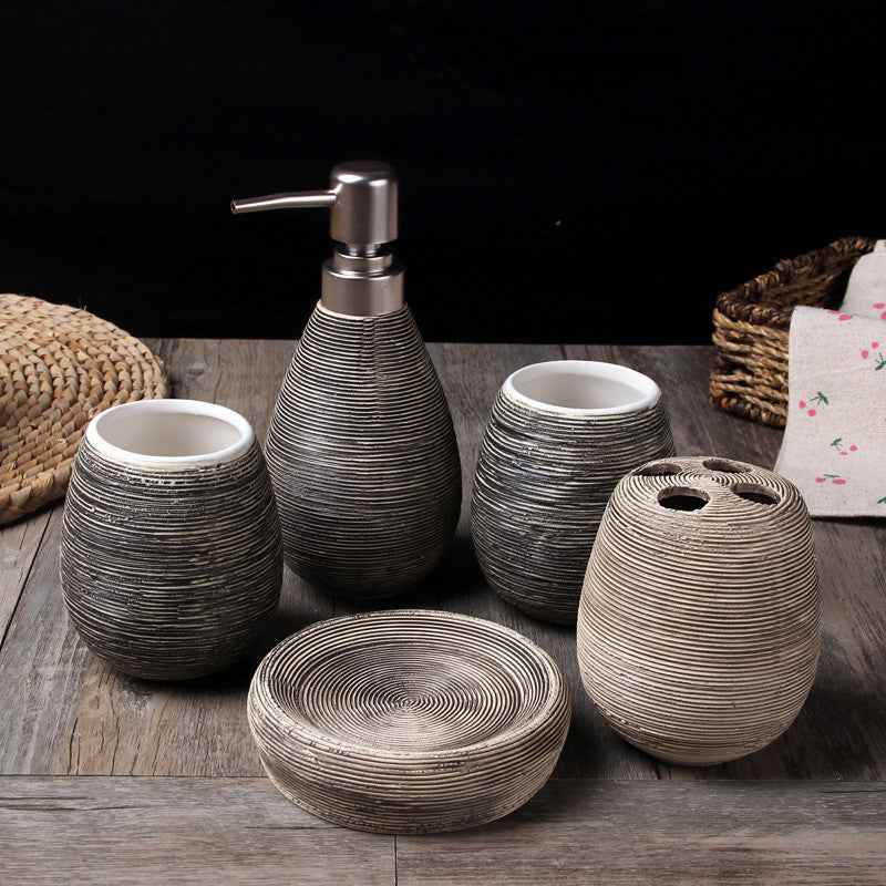 European Style Ceramic Five-Piece Set - Black - black brown Ceramic Hand Wash sets white