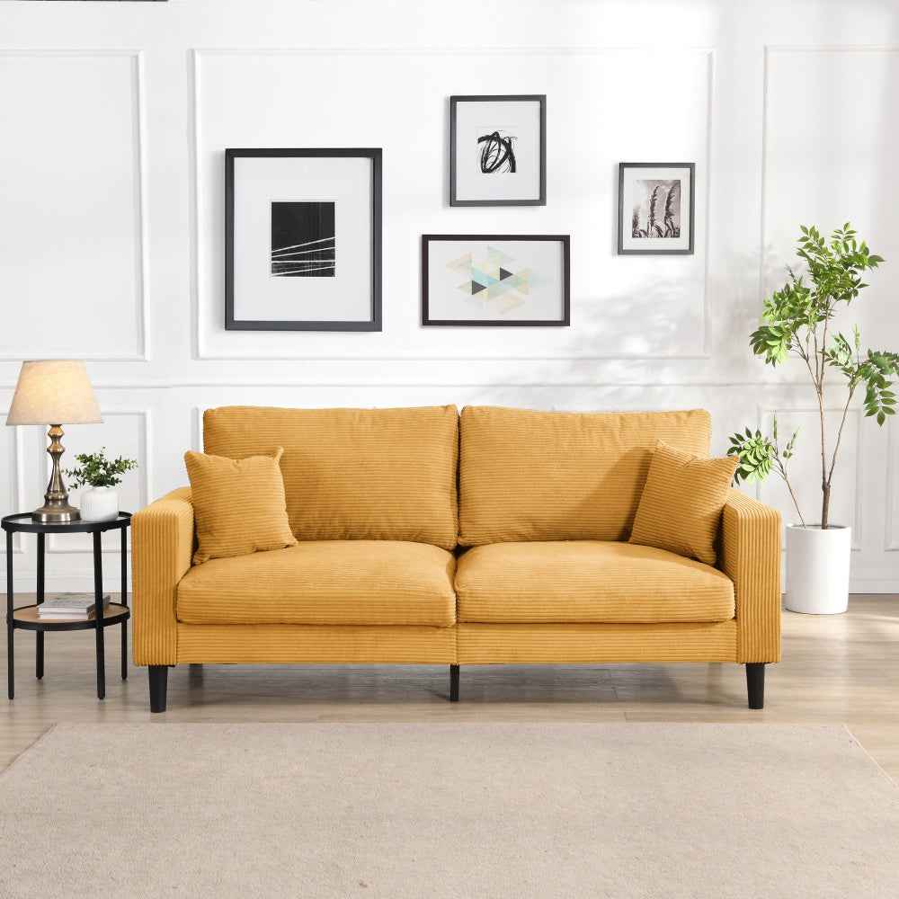 Esceled 74" Comfy Sofa | Yellow Corduroy - - sofa
