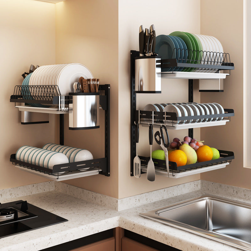 Table Top Kitchen Shelf - - black Rack Rail Storage