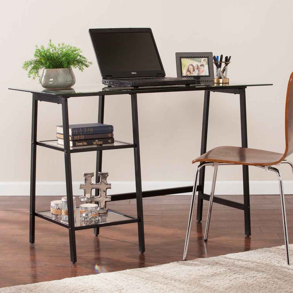 Avery Writing Desk | Black - - black desk glass iron metal office transparent
